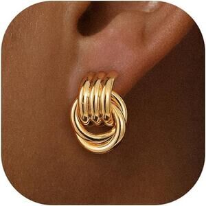 Chunky Gold Knot Dangle Drop Earrings for Women Hypoallergenic